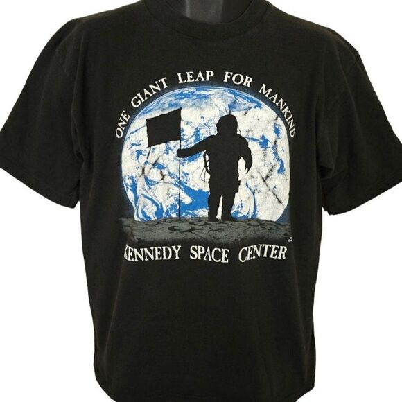 NASA Kennedy Space Center T Shirt Vintage 90s Moon Landing Made In USA Mens - Picture 1 of 8